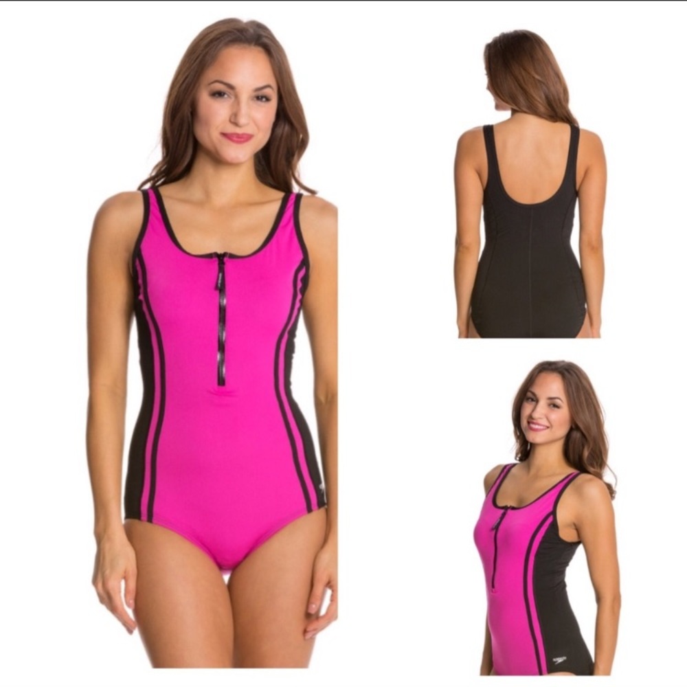 Speedo Quarter Zip One Piece Swim Size 16
